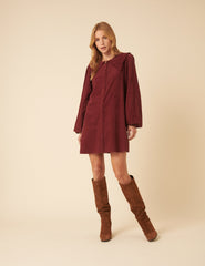 Burgundy Peter Pan Collar Cord Bridget Mini Dress
