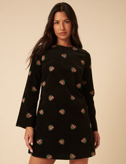 Black Floral Embroidered Saravejo Cord Mini Dess