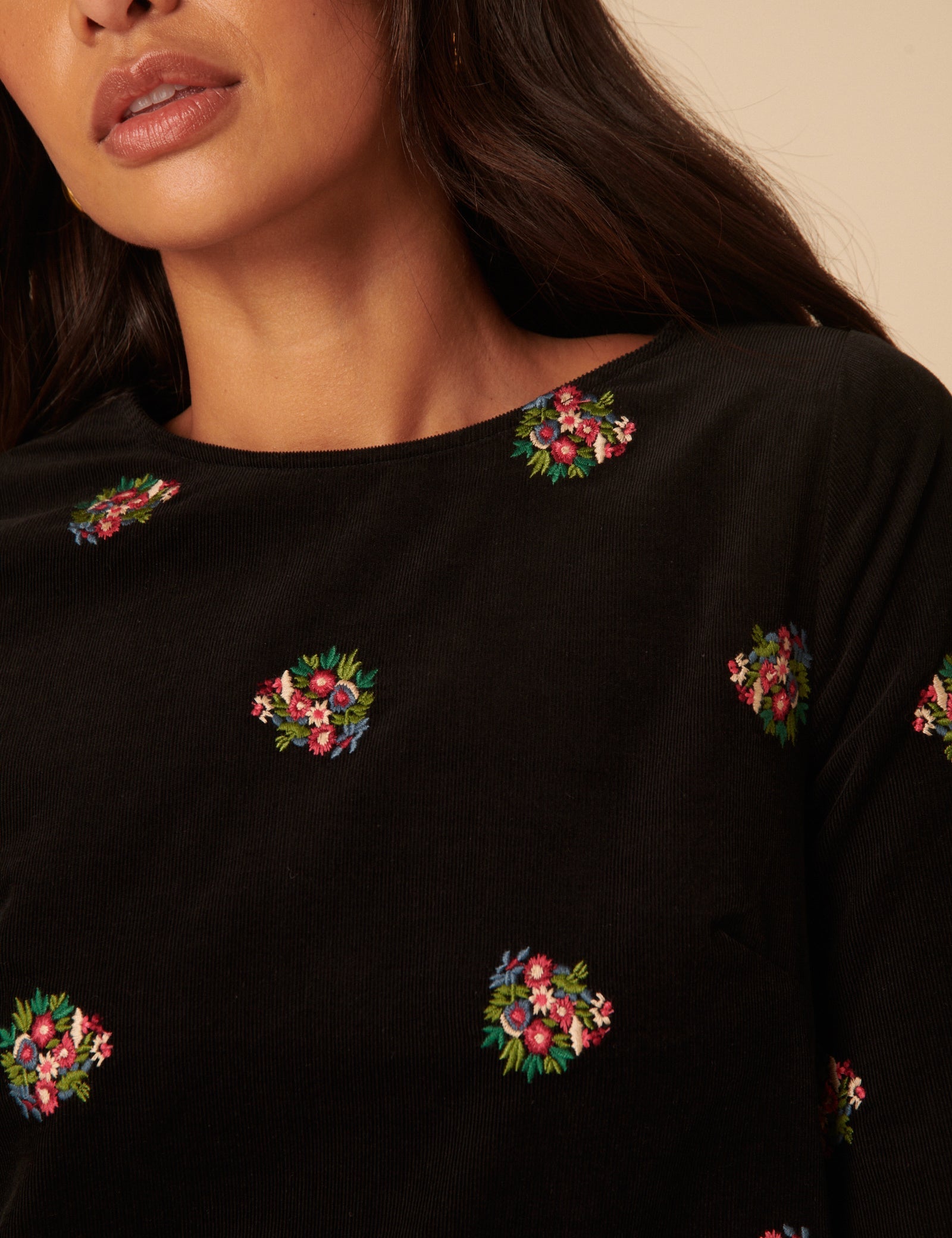 Black Floral Embroidered Saravejo Cord Mini Dess
