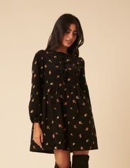 Black Floral Embroidered Tie-front Cord Eden Mini Dress