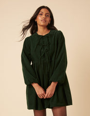 Green Embroidered Tie-front Cord Eden Mini Dress
