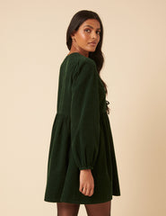 Green Embroidered Tie-front Cord Eden Mini Dress