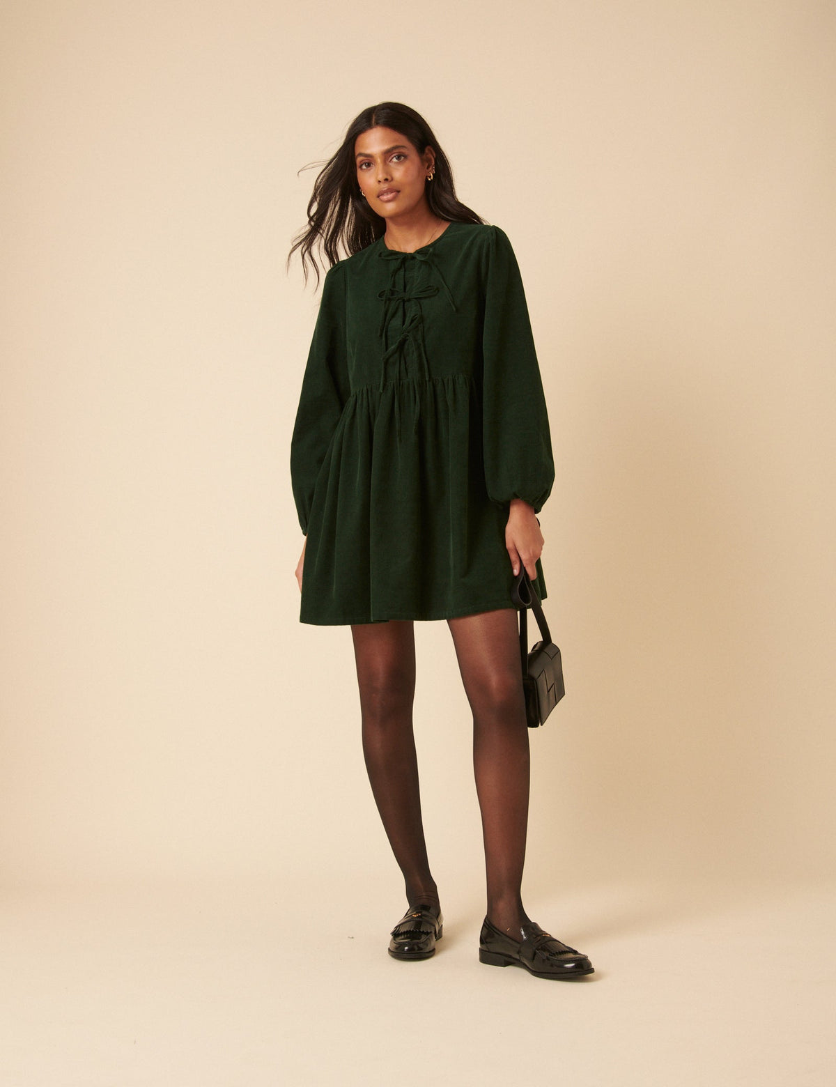 Green Embroidered Tie-front Cord Eden Mini Dress