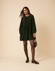 Green Embroidered Tie-front Cord Eden Mini Dress