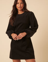 Black Cord Balloon Sleeve Peggy Mini Dress