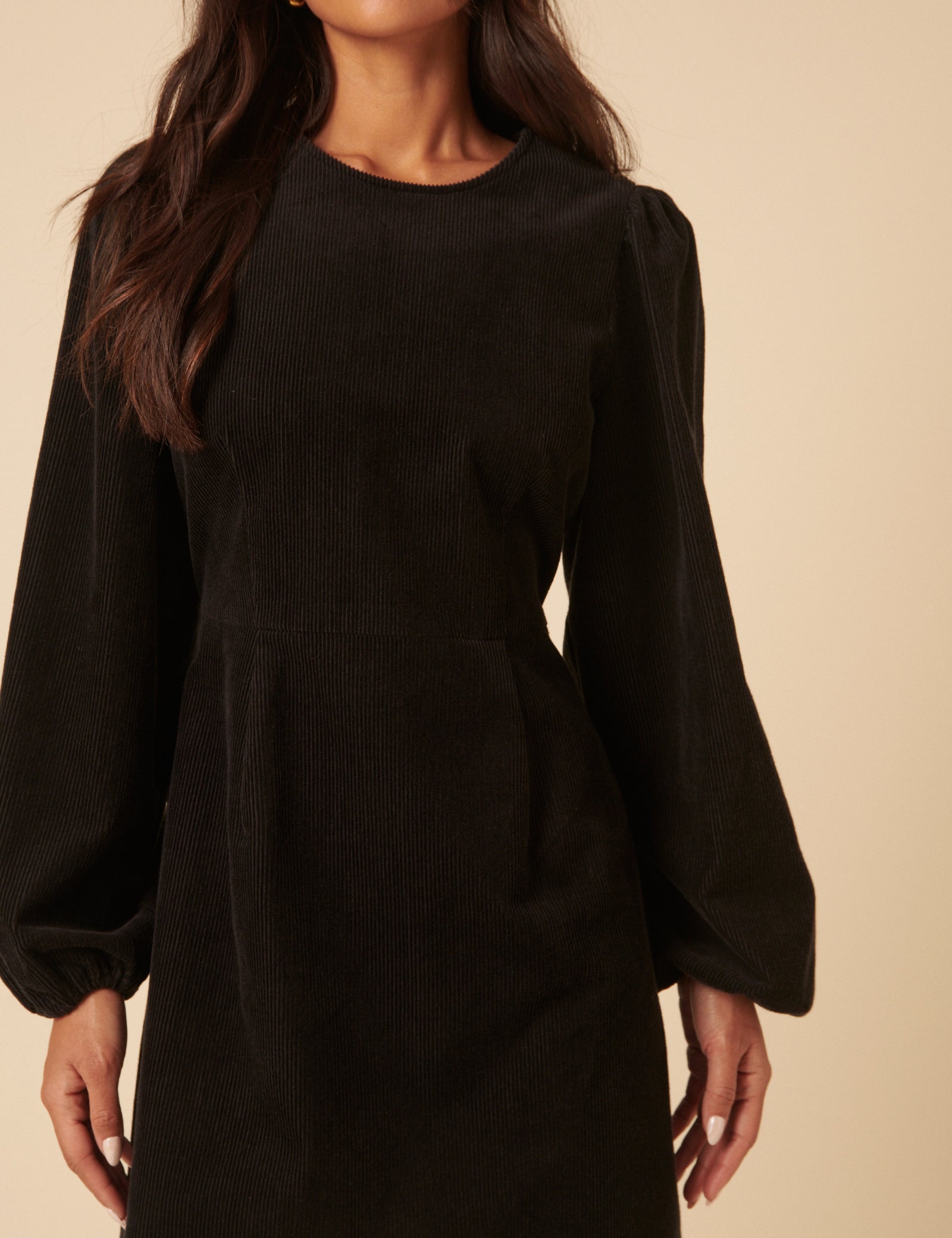 Black Cord Balloon Sleeve Peggy Mini Dress