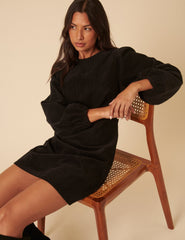 Black Cord Balloon Sleeve Peggy Mini Dress