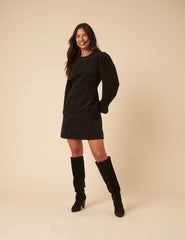 Black Cord Balloon Sleeve Peggy Mini Dress