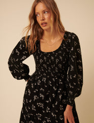 Black Floral Embroidered Cord Ruby Midi Dress