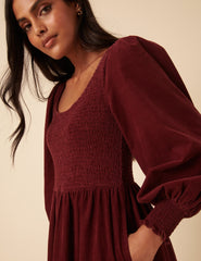 Burgundy Cord Tiered Ruby Midi Dress