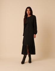 Black Polka Dot Balloon Sleeve Amara Midi Dress