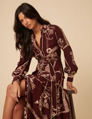 Burgundy Printed Brooklyn Midi Shirt Dress