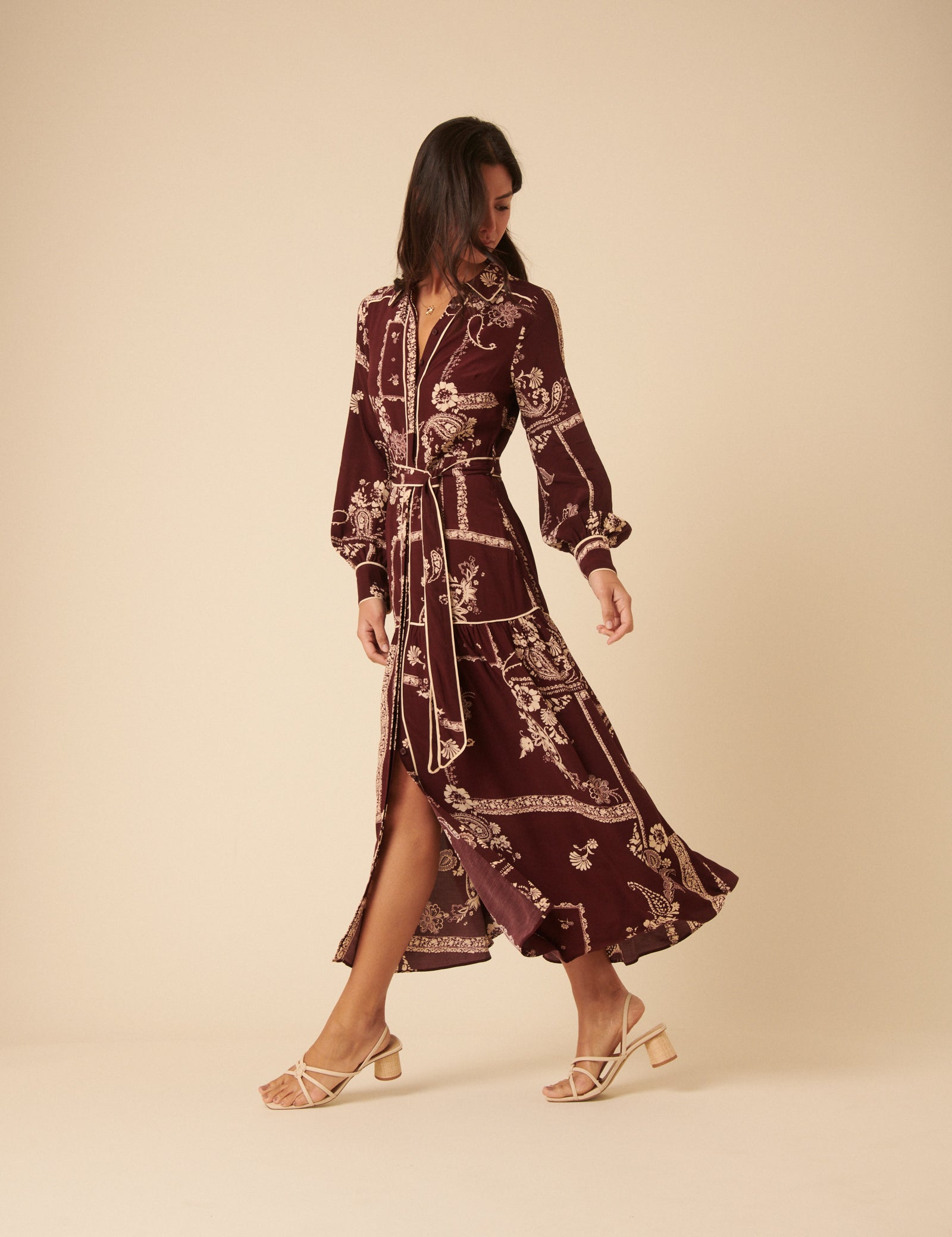 Burgundy Printed Brooklyn Midi Shirt Dress