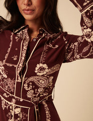 Burgundy Printed Brooklyn Midi Shirt Dress