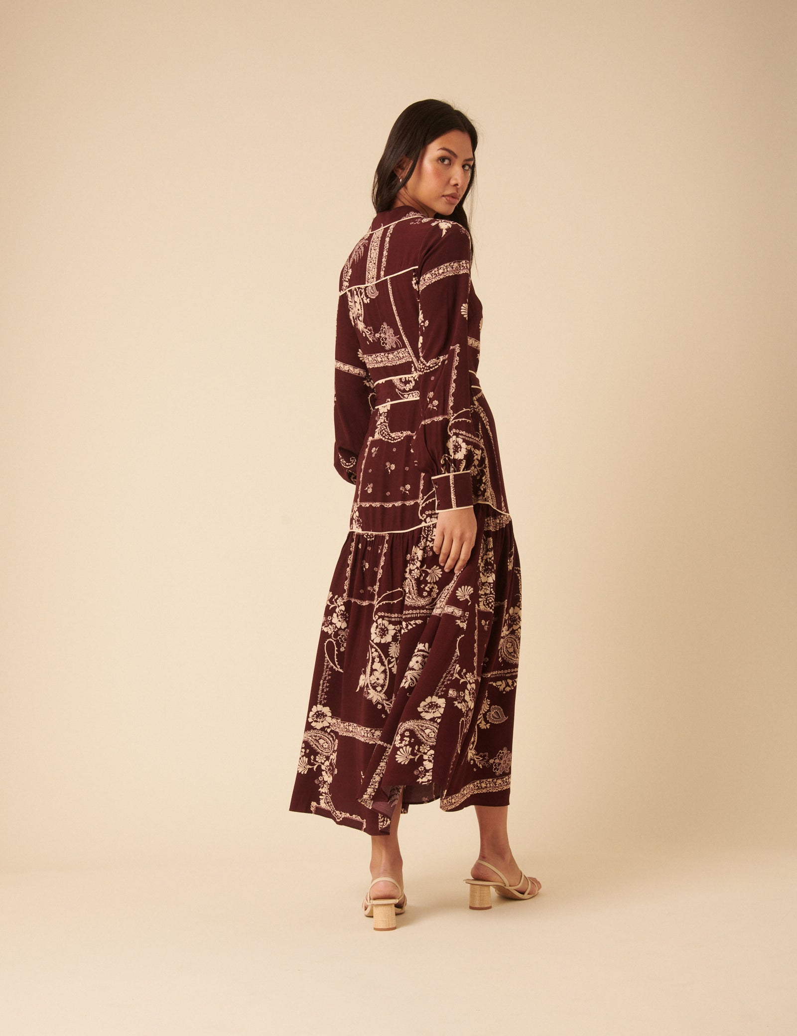 Burgundy Printed Brooklyn Midi Shirt Dress