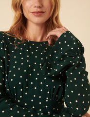 Green Polka Dot Flute Sleeve Mini Dress