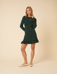 Green Polka Dot Flute Sleeve Mini Dress