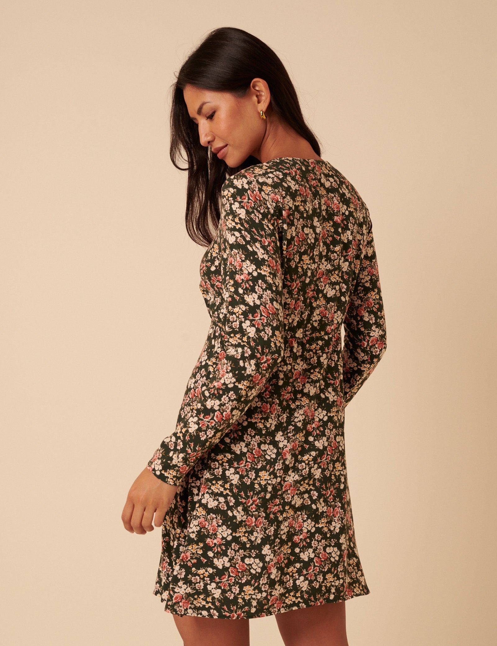 Green Ditsy Floral Long Sleeve Tessa Mini Dress