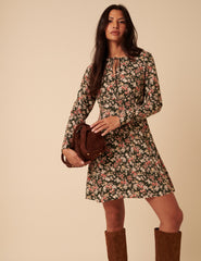Green Ditsy Floral Long Sleeve Tessa Mini Dress