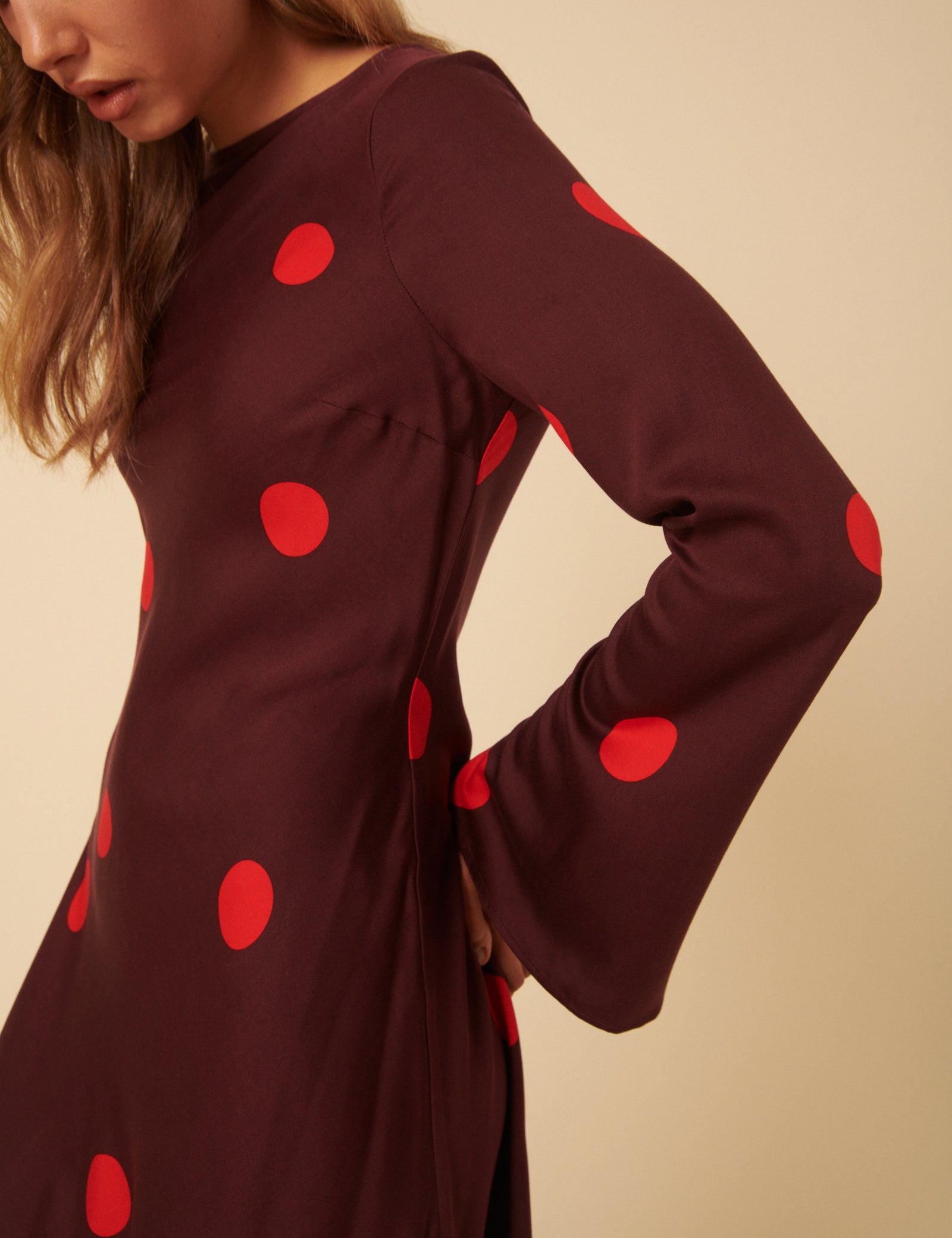 Burgundy Polka Dot Long Sleeve Romy Mini Dress