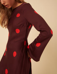 Burgundy Polka Dot Long Sleeve Romy Mini Dress