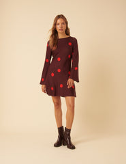 Burgundy Polka Dot Long Sleeve Romy Mini Dress