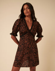 Brown Animal Print Mini Dress