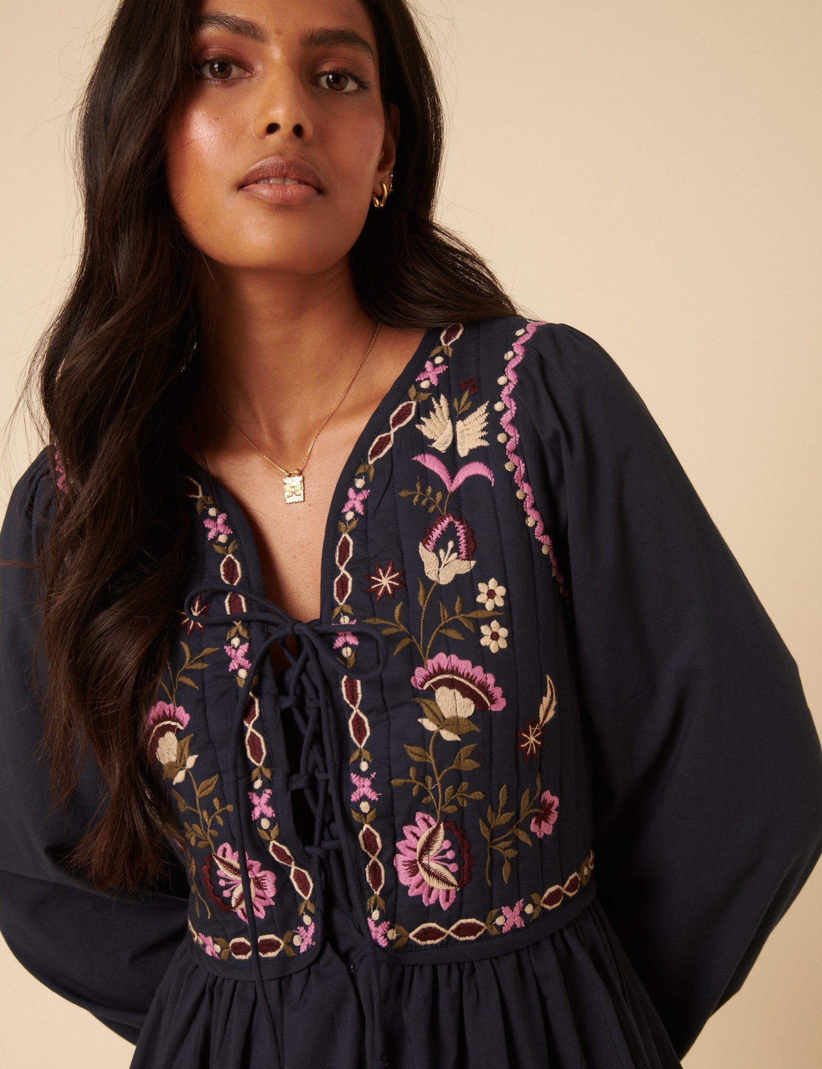 Navy Paisley Embroidered Monroe Mini Dress