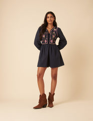 Navy Paisley Embroidered Monroe Mini Dress