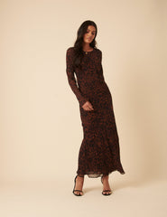 Brown Animal Print Clarissa Midi Dress