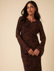 Brown Animal Print Clarissa Midi Dress