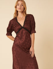 Brown Polka Dot Jacquard Angela Midi Dress