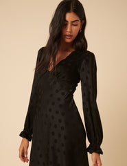 Black Polka Dot Jacquard Angela Mini Dress