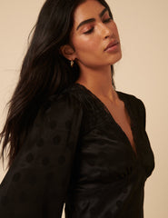 Black Polka Dot Jacquard Angela Mini Dress