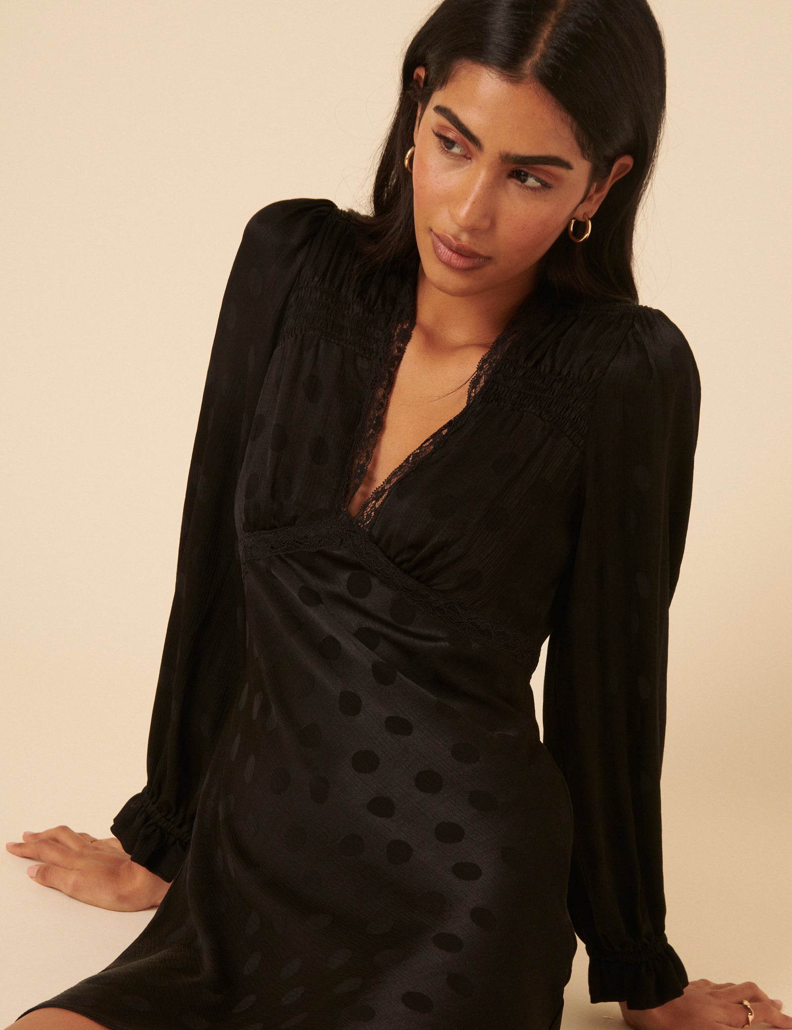 Black Polka Dot Jacquard Angela Mini Dress