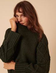 Khaki Cable Knit Jumper Mini Dress