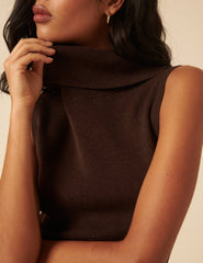 Brown Roll Neck Knitted Mini Dress