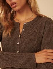 Brown Ribbed Knitted Midi Dress