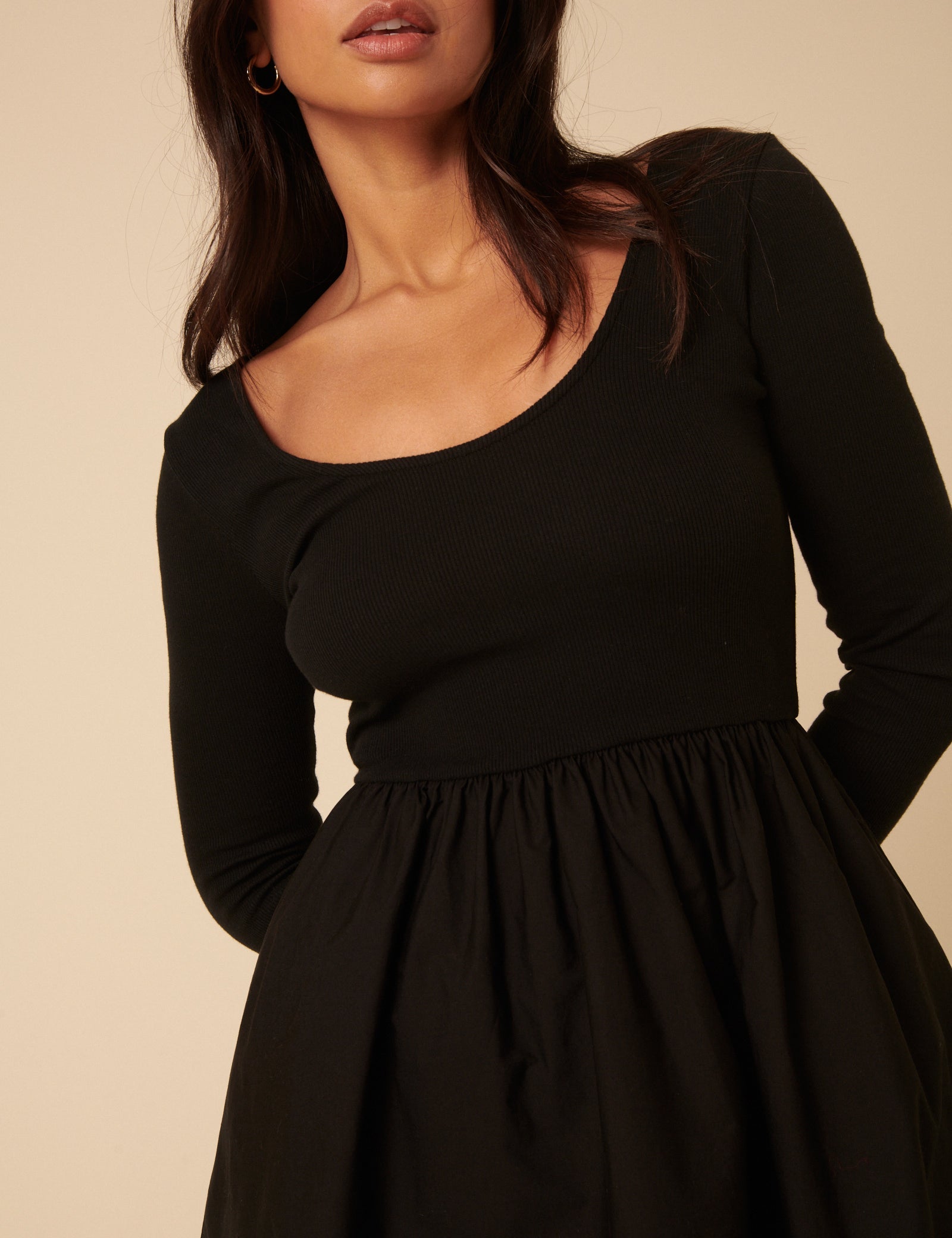 Black Scoop Neck Mini Dress