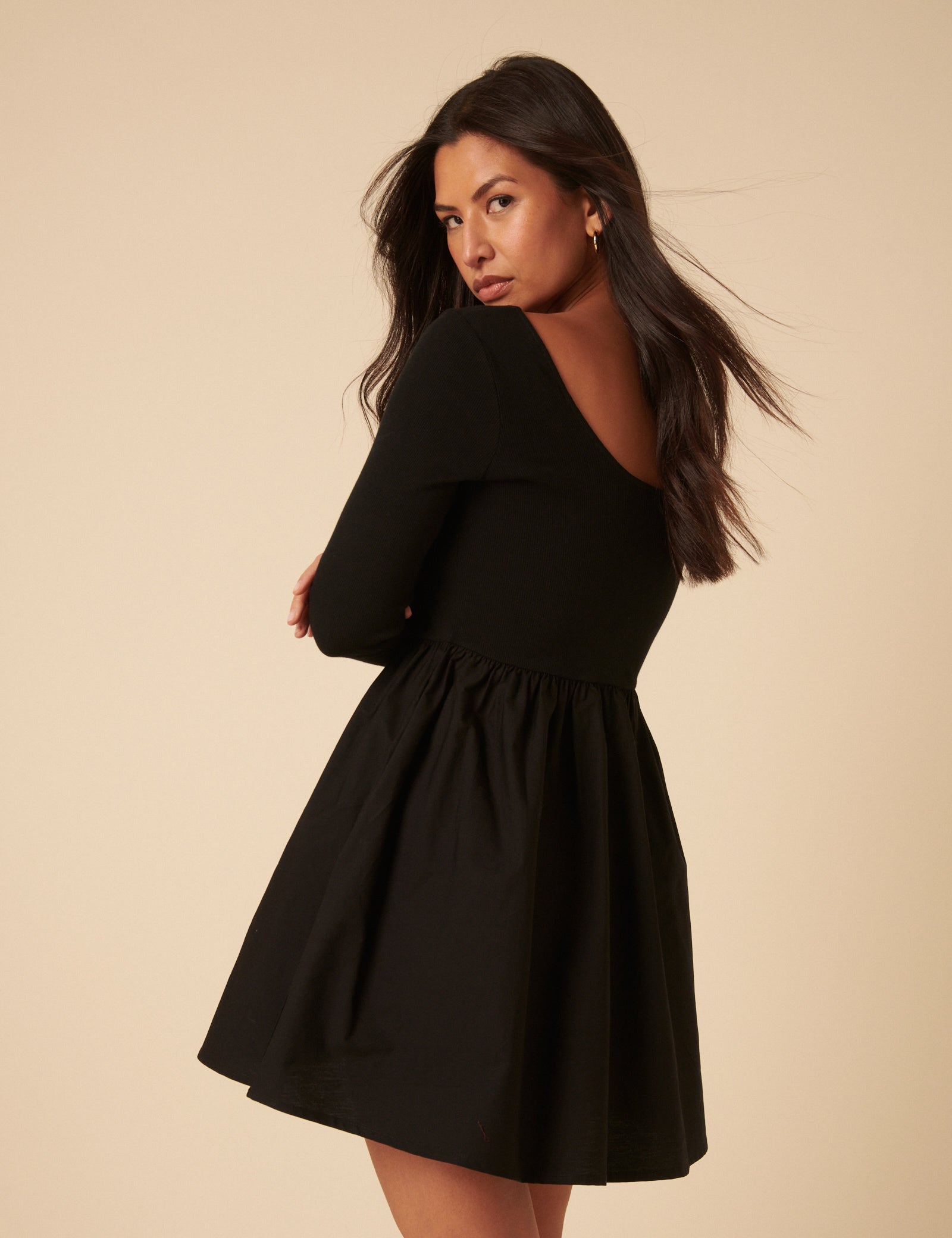 Black Scoop Neck Mini Dress