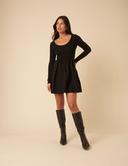 Black Scoop Neck Mini Dress