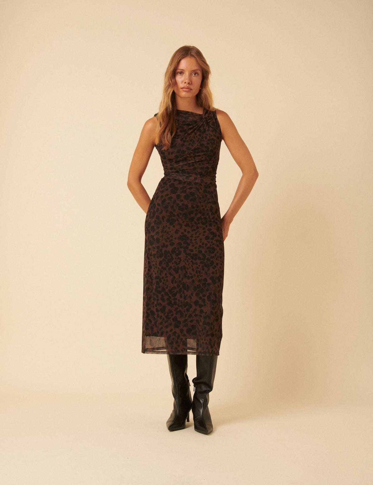 Leopard Print Mesh Morgan Midi Dress