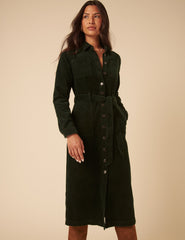 Green Cord Finchley Midi Shirt Dress