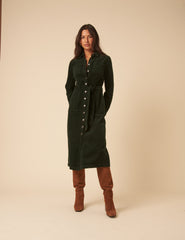 Green Cord Finchley Midi Shirt Dress