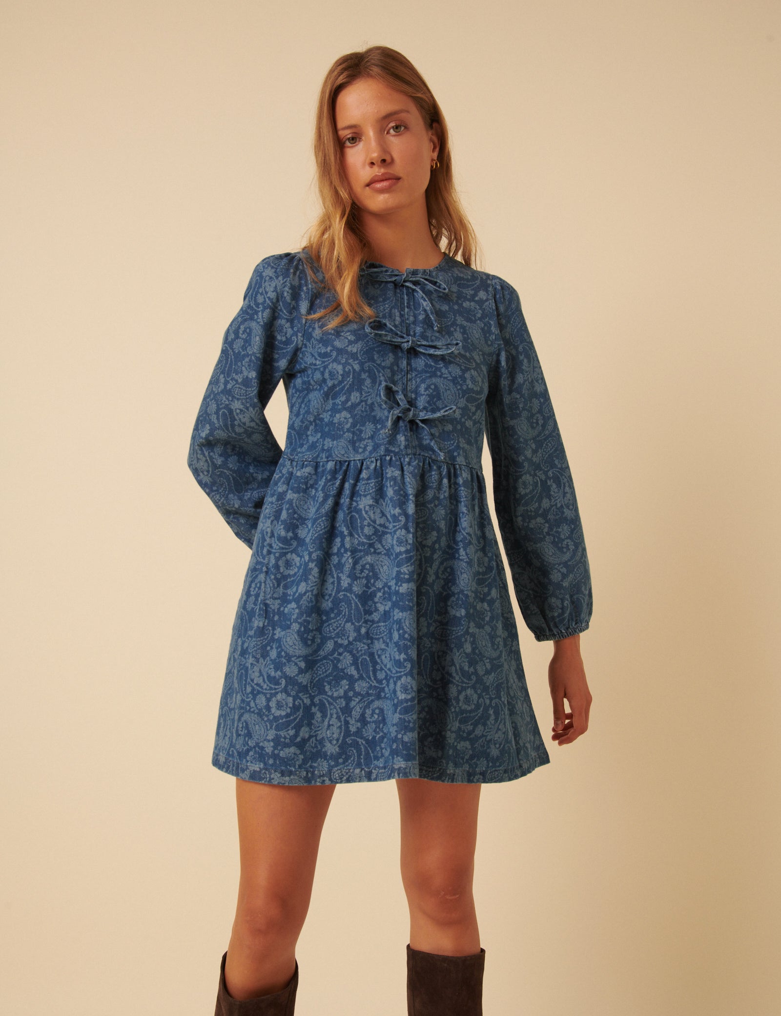 Blue Denim Paisley Eden Mini Dress
