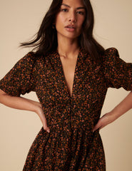 Black Ditsy Foral Starlight Midi Dress