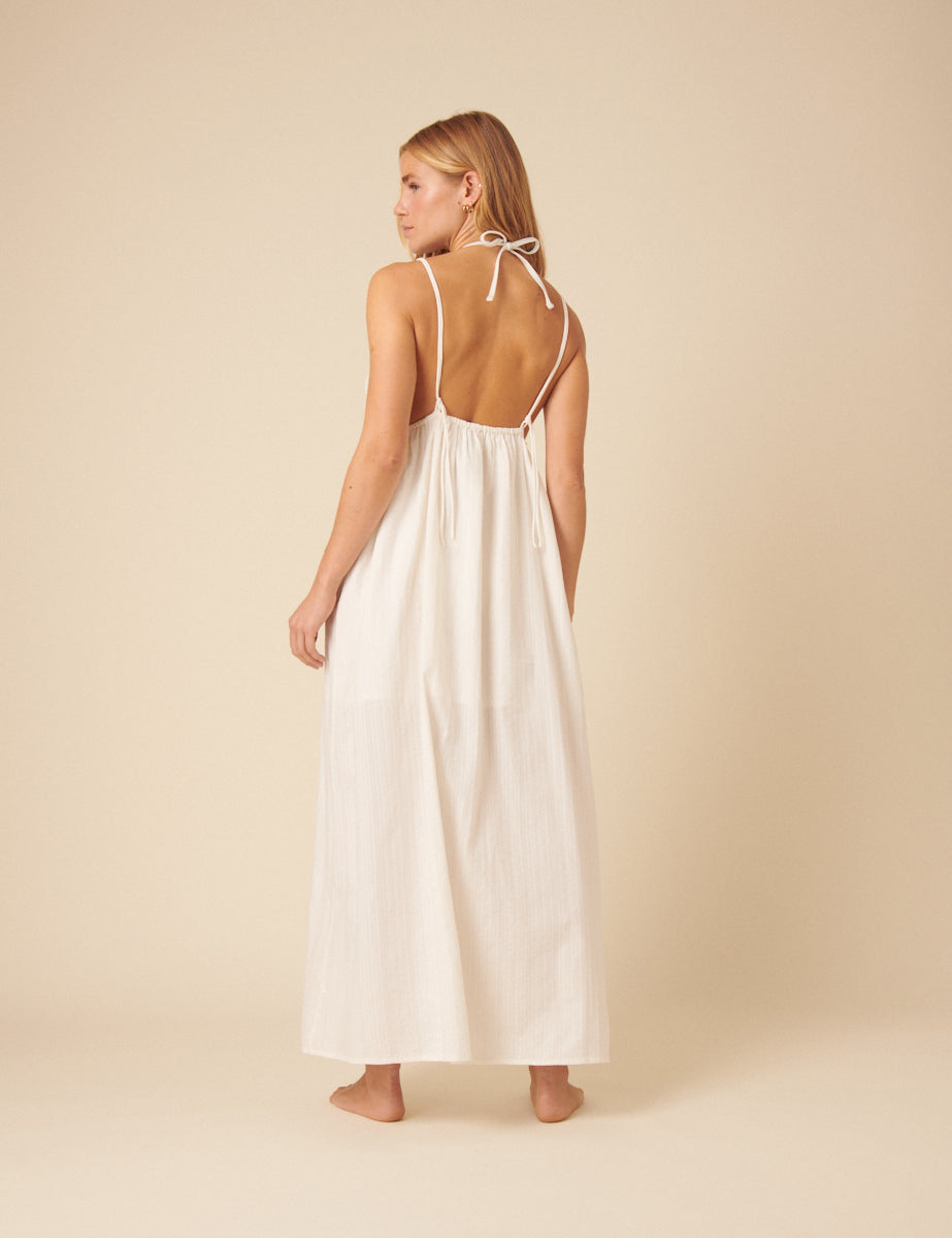 White Mock Crochet Midi Dress