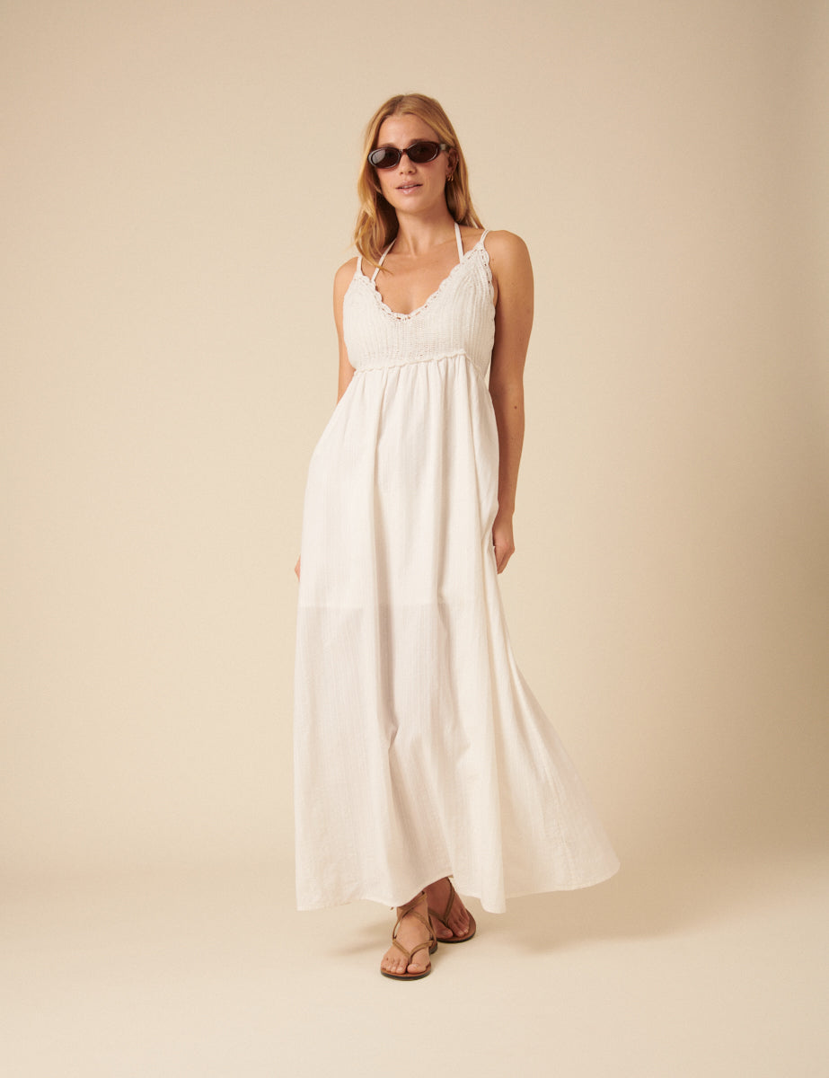 White Mock Crochet Midi Dress