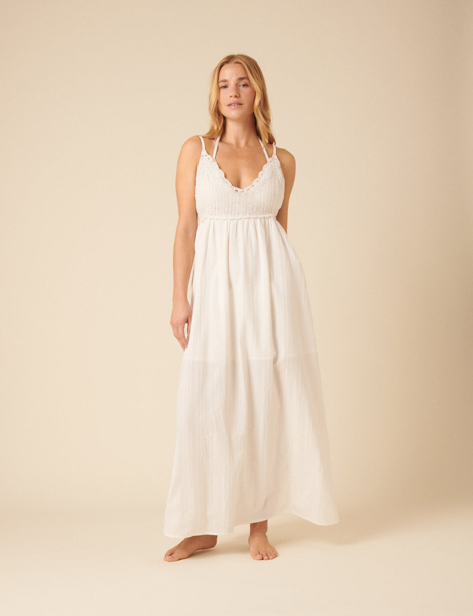 White Mock Crochet Midi Dress