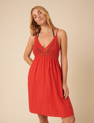 Red Mock Crochet Mini Dress